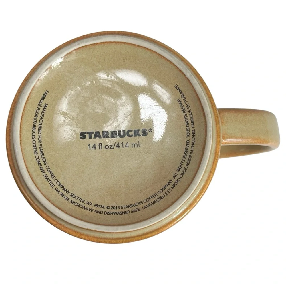 Starbucks Mug 14 oz Ceramic Leaf Pattern Tan‎ Brown Coffee Cup 2013 Fall Autumn
